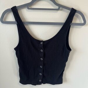 H&M Black Ribbed Button-Down Tank Top - S